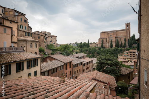 View from the old town Siena to the Basilica of San Domenico, also known as Basilica Cateriniana, Siena, Tuscany, Italy