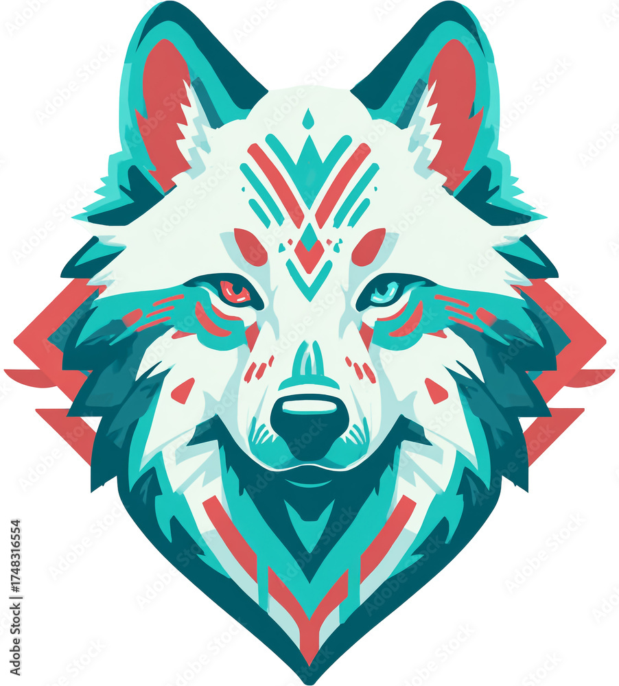 Obraz premium Stylized wolf head illustration isolated on transparent background in tribal style design