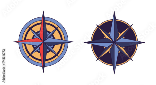 Two colorful compass rose illustrations with detailed directional indicators