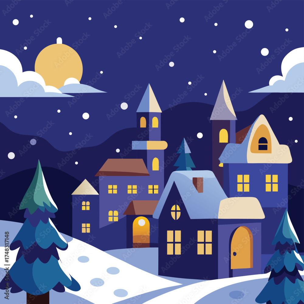 Naklejka premium winter landscape with houses