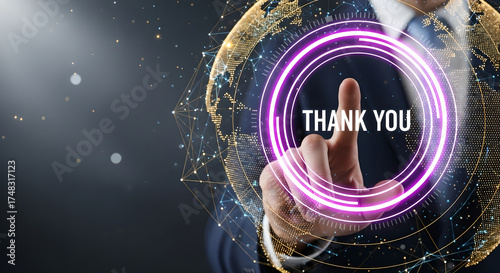 Thank You Message Global Business Technology Male Hand Copy Space