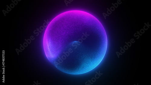 Glowing vibrant particle sphere floating in space. Abstract technology-inspired energy orb representing science, engineering, and artificial intelligence concepts. Perfect for digital art, futuristic 