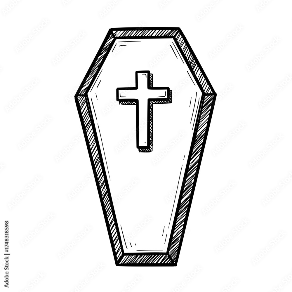 Fototapeta premium Coffin with cross vector illustration on transparent background 