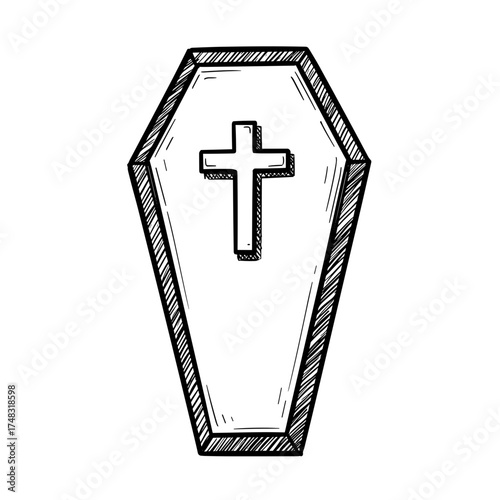 Coffin with cross vector illustration on transparent background  