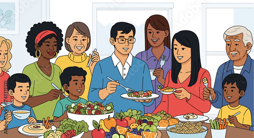 Diverse Family and Friends Enjoying a Healthy Meal Together