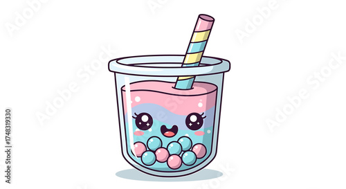 Cute Kawaii Bubble Tea Drink Illustration