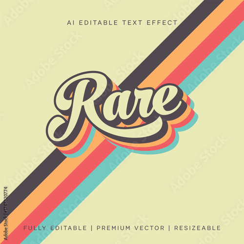 Fully Editable Text Effect Style, Rare Retro 70s Rainbow editable typography, Retro 70s Editable Text Effect - Vintage Script Typography with Layered Shadow