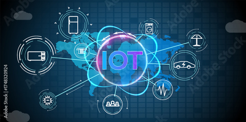 Technology connecting devices globally in an Internet of Things illustration
