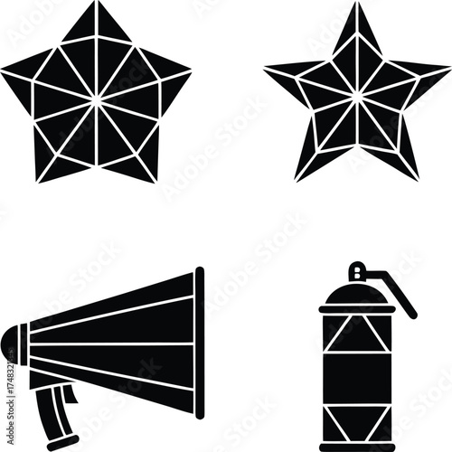 protest, activism, revolution, icon, set, glyph, silhouette, geometric, star, symbol, sign, freedom, liberty, rights, justice, riot, rally, anarchy