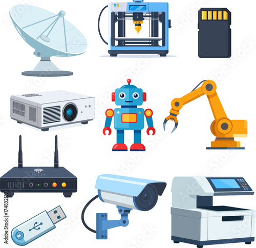 construction vector icon set of machines and robots