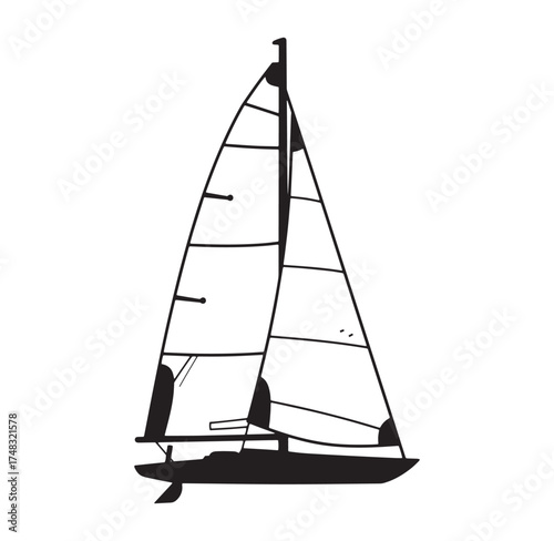 Simple black and white vector illustration of a sailing boat with sail and mast
