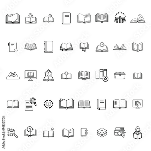 Book Outline Icon Set | Reading, Education, Literature, Library, Notebook, Study, Knowledge Vector Icons