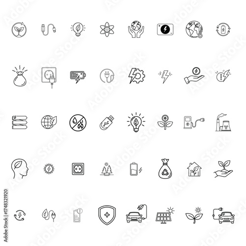 Ecology Energy Icon Set | Eco-Friendly Renewable Energy, Sustainability, Green Power, Solar and Wind Vector Icons