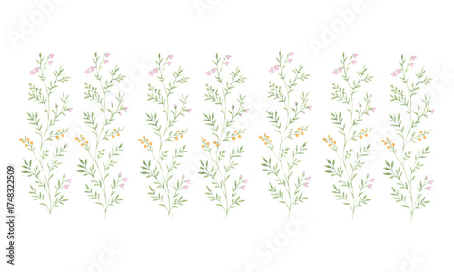 Graceful Wildflower Columns – Minimal Floral Surface Pattern, textile print, fabric design, graphics elements, easily editable. 