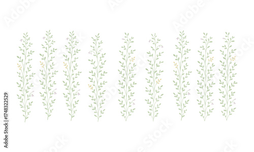 Soft Lavender Bells and Leafy Vines – Airy Botanical Repeat, textile print, fabric design, graphics elements, easily editable. 