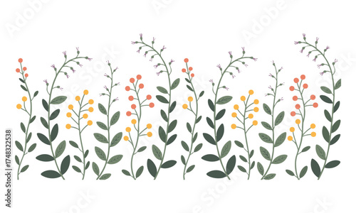 Vertical Floral Sprigs with Berries – Clean Flat Vector Columns, graphics elements, easily editable.