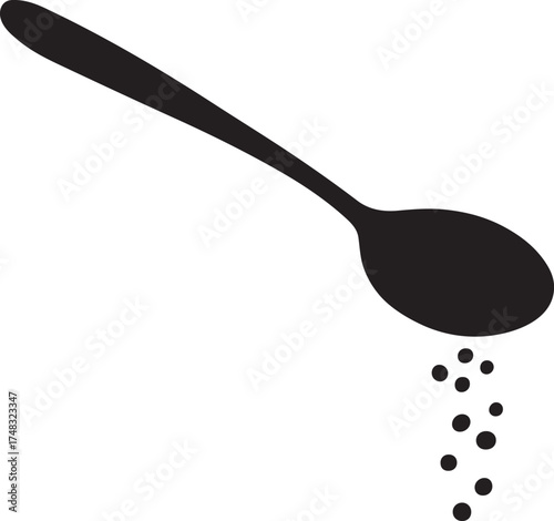 Spoon silhouette with sugar granules falling down, perfect for sweet and kitchen design.