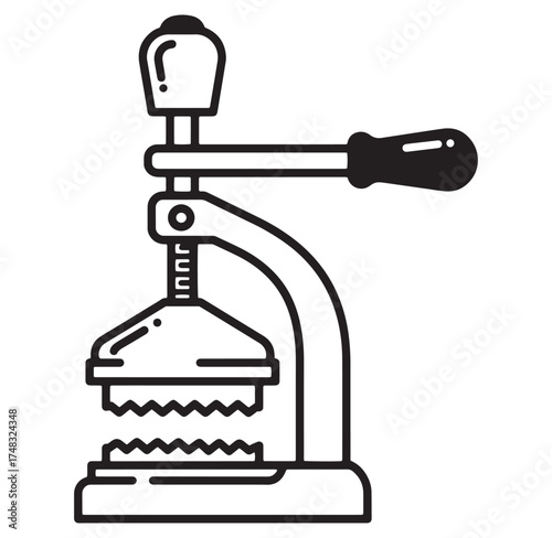 Vector illustration of a manual citrus juicer in a minimalist black and white style
