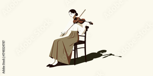 Lone Musician Woman Playing Violin in Minimalist Style