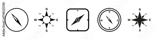 Nautical compass navigation icons set.