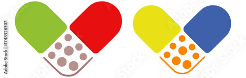 Colorful capsule shapes with dots pill medical