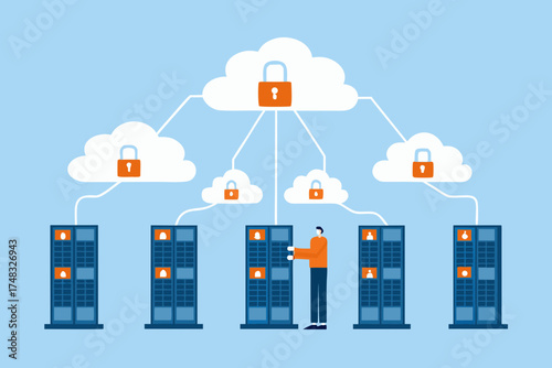 Secure cloud computing network with interconnected servers and locked data in the sky