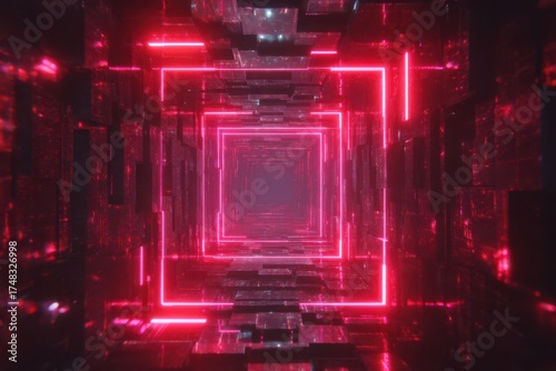 A futuristic red neon tunnel glowing against a black background, representing a cyber theme ideal for Black Friday sales or technology concepts.