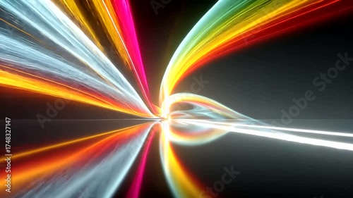 Vibrant Light Trails in Motion with Reflections on a Dark Surface