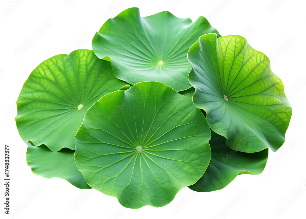 Fototapeta premium Fresh Lotus Leaves. Lotus leaf or Green Lotus Leaves isolated on white background ,PNG .AI Generated.