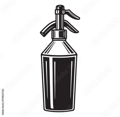 Vintage soda siphon illustration in black and white suitable for retro beverages and drinks