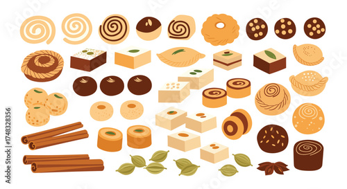 A delightful assortment of traditional baked goods and sweet treats from around the world captured in pixel art style.