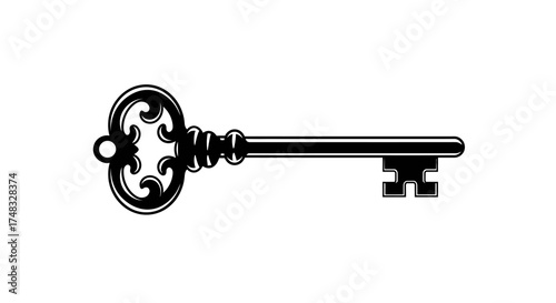 Elegant vintage skeleton key with ornate design isolated on white background