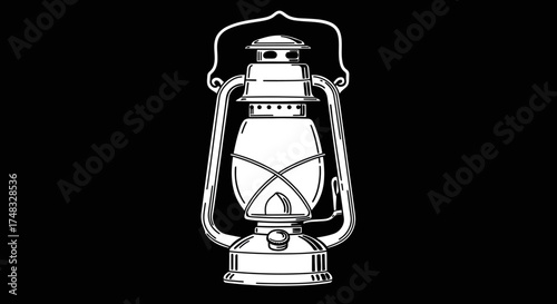 Vintage lantern outline on black background reflecting nostalgic charm