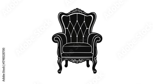 Elegant black silhouette of vintage armchair with ornate design