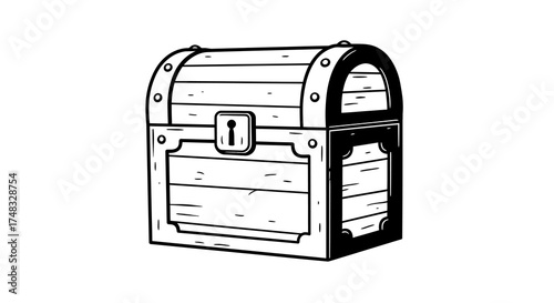 Vintage wooden treasure chest with lock in black and white design