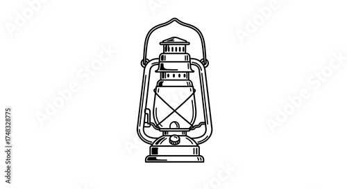 Vintage lantern outline drawing for rustic decor and adventure themes