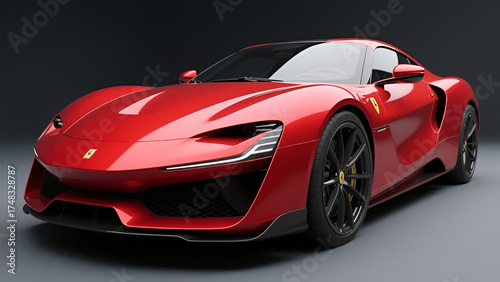 A red sport car parking on white background.