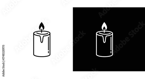 Minimalist candle icon set with upright flame in black and white design