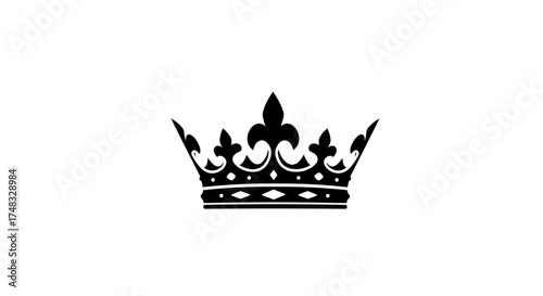Elegant black silhouette of a decorative crown on white background