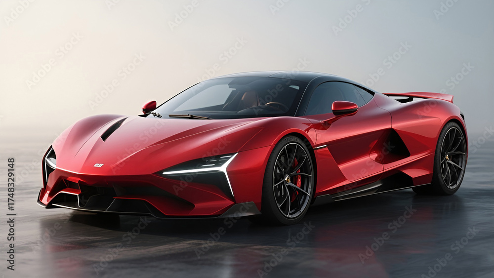 Obraz premium A red sport car parking on white background.
