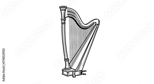 Elegant linear harp design with detailed strings and columns