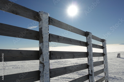 Winter landscapes of the old mountain. Stara Planina Ski Center in winter, ski slopes, clear blue sky above the snowy peaks of Stara Planina 