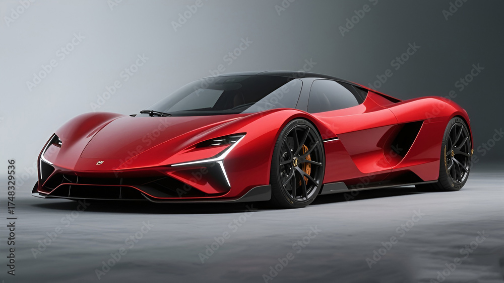 Naklejka premium A red sport car parking on white background.