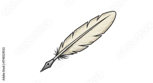 Elegant quill pen with feather design on white background