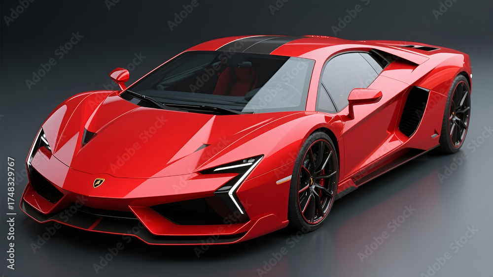 Naklejka premium A red sport car parking on white background.