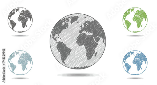 Sketch style global map collection with diverse color variations