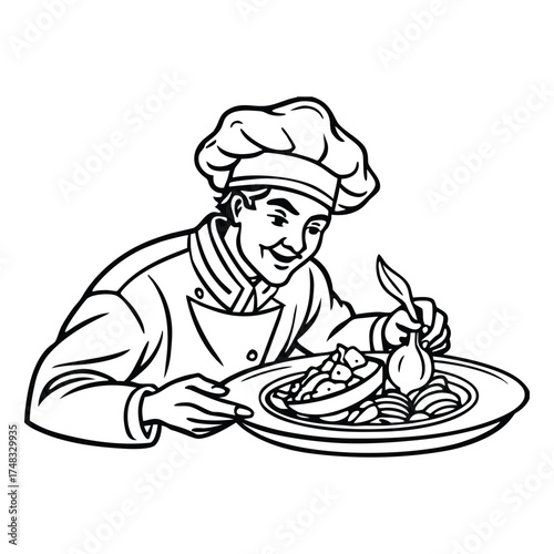 Focused chef plating culinary masterpiece