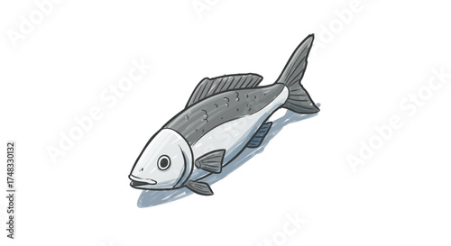 Hand-drawn fish design with sketch style and monochrome colors