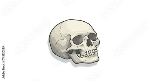 Detailed skull drawing with shadow effect on white background