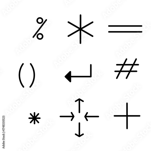 Doodle icon sign set mathematic and computer symbol  illustration with black color that can be use for social media, sticker, wallpaper, decoration, card, e.tc..